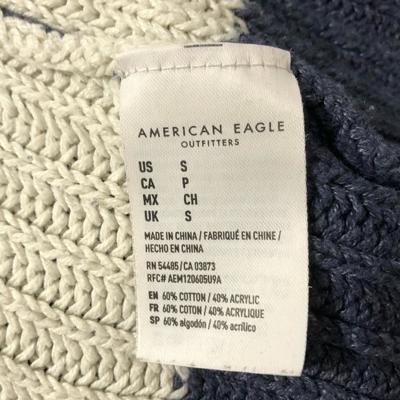 American Eagle Blue Striped Cropped Oversized Henley Knit Sweater Women's Small - Picture 8 of 8